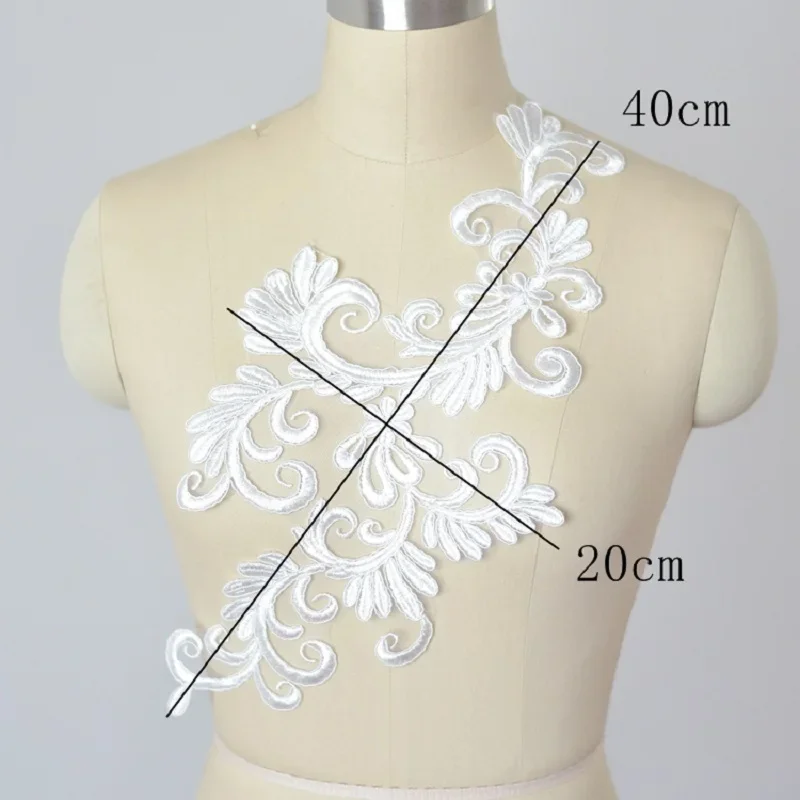 Ivory White Embroidery Lace Flowers Applique, DIY Veil, Handmade Materials, Wedding Dress Decoration Accessories, 1Pair, 2Pcs