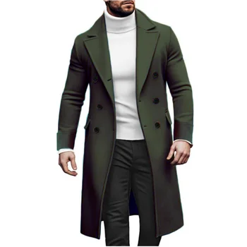 Men's Long Double-Breasted Wool Blend Coat 5 Men Long Double-breasted Coat with Lining Warm Type Coats Wool Blend Lapel Casual Fashion Men's Clothing Eu Size Customized 5