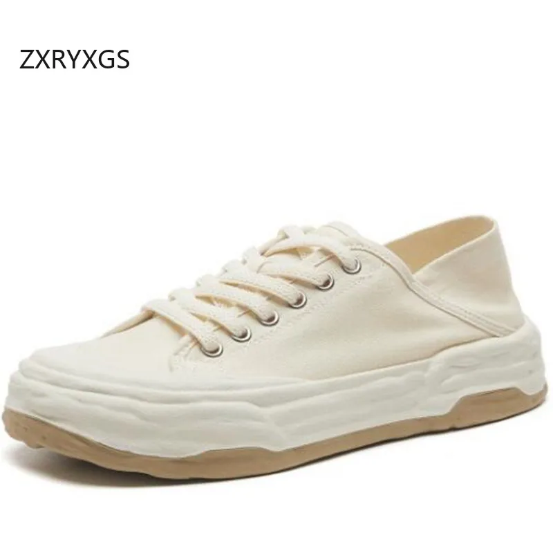 

ZXRYXGS Breathable Comfortable Canvas Shoes 2024 Autumn Lace-up White Sneakers Flat Thick Sole Increase Shoes Casual Trend Shoes