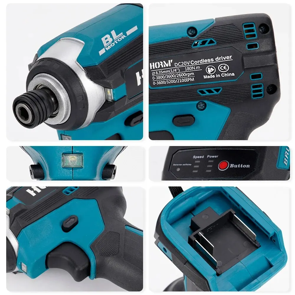 Hormy Brushless 1/4in Electric Screwdriver Cordless LED Light Impact Driver Drill For Makita 18V Single Battery Powered Tool Kit