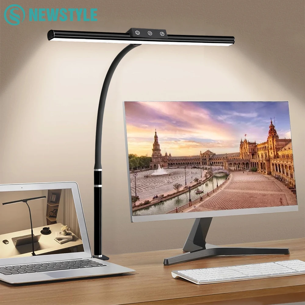 

Computer Monitor LED Desk Lamp 5-Colour Temperature Stepless Dimming Flexible Gooseneck Ra80+ Eye-caring Home Reading Table Lamp