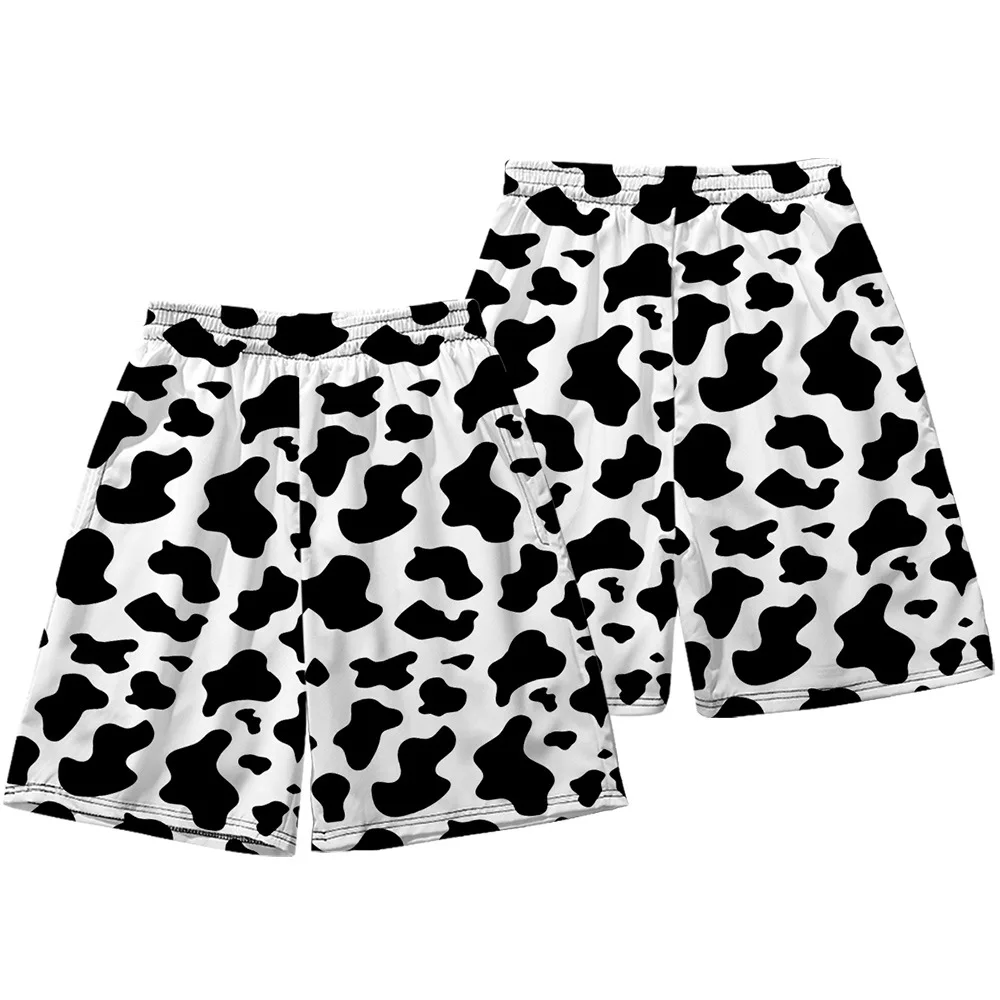 Black White Cow Print Men Sets Cow Spots Pattern Casual T-shirt Set Hawaiian Fitness Outdoor Shorts Summer Suit 2 Piece Clothing