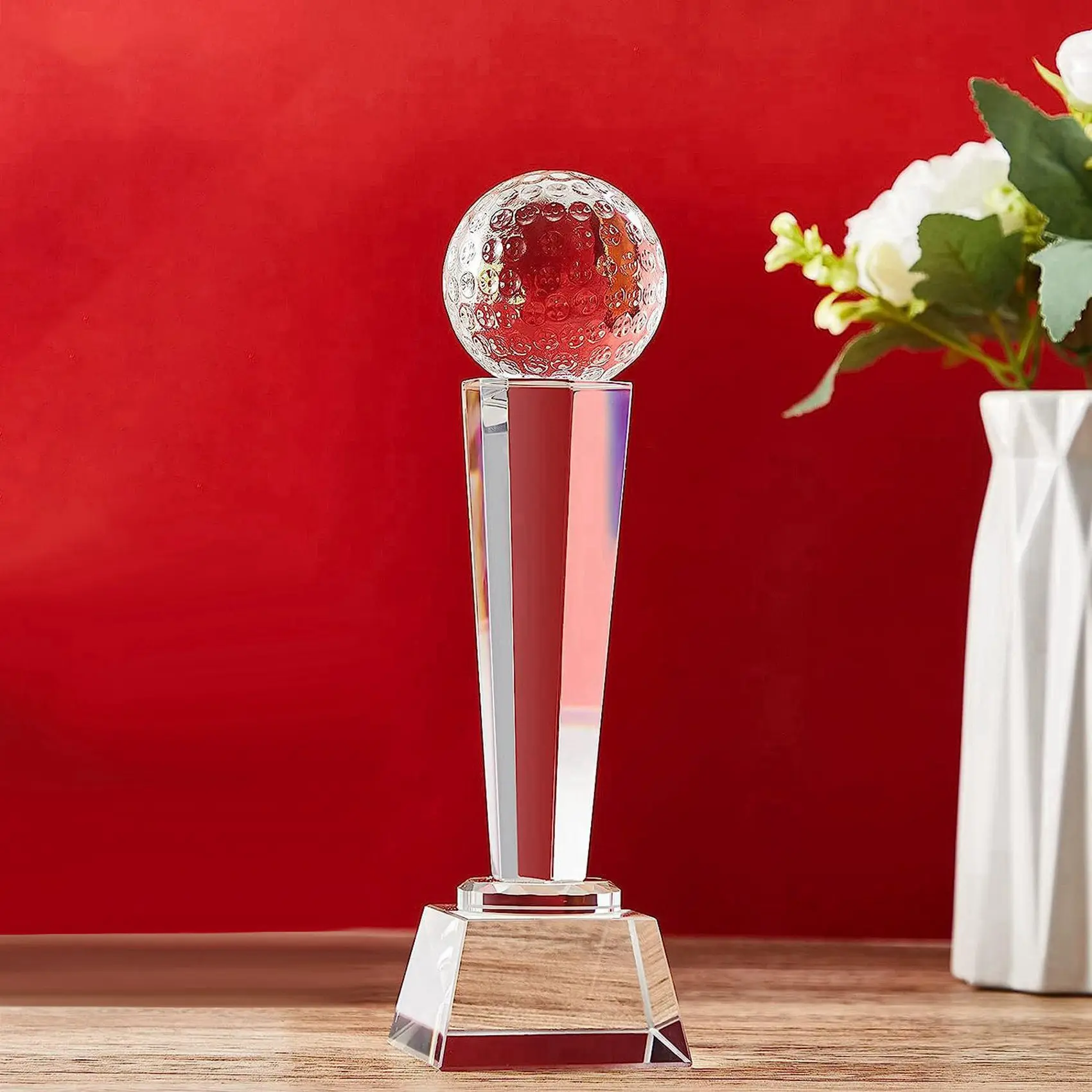 

AEF6-2Pcs 9 X 2.8 Inch Crystal Glass Golf Trophy For Adults Kids Golf Tournament Table Desktop Decor