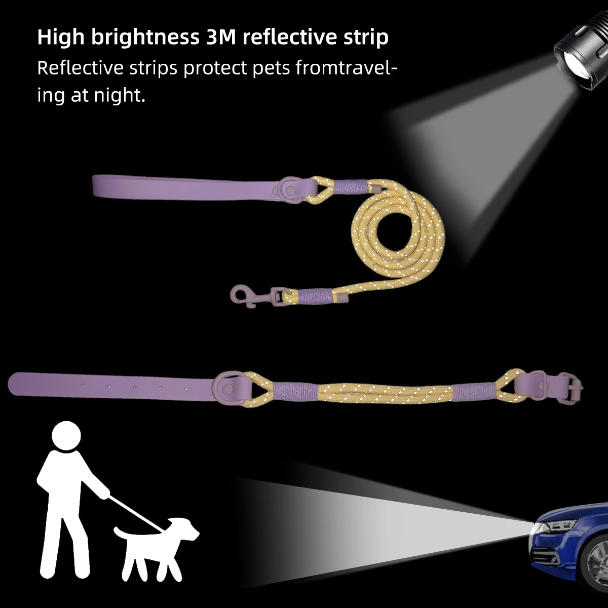 New Pet Lead Collar And Leash Set 3M Reflective effect safety dog Collar suit Pink Ad Purple Nylon Handmade Webbing Dog Supplies