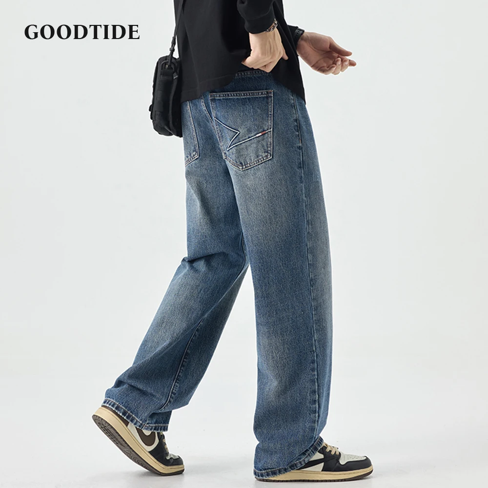 

Fashion Korean Style Men's Washed Straight Jeans 2025 Autumn New Embroidered Loose Casual Denim Trousers Pants Size 28-40
