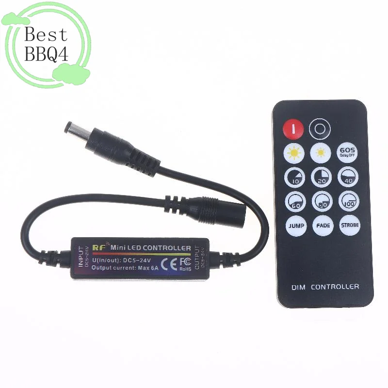 (BBQ4)Mini RF Wireless 14Keys 2.4G Remote Control DC12V LED Dimmer 24V 5V 6A For 2835 5050 Single Color LED Strip Lights Dimmer