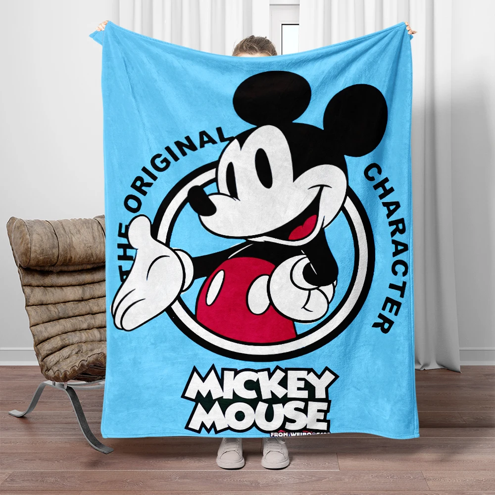 Mickey Mouse Modern Cartoon Embroidery Printed Flannel Blanket - Suitable for All Seasons, Stain Resistant, Bed, Sofa, Travel