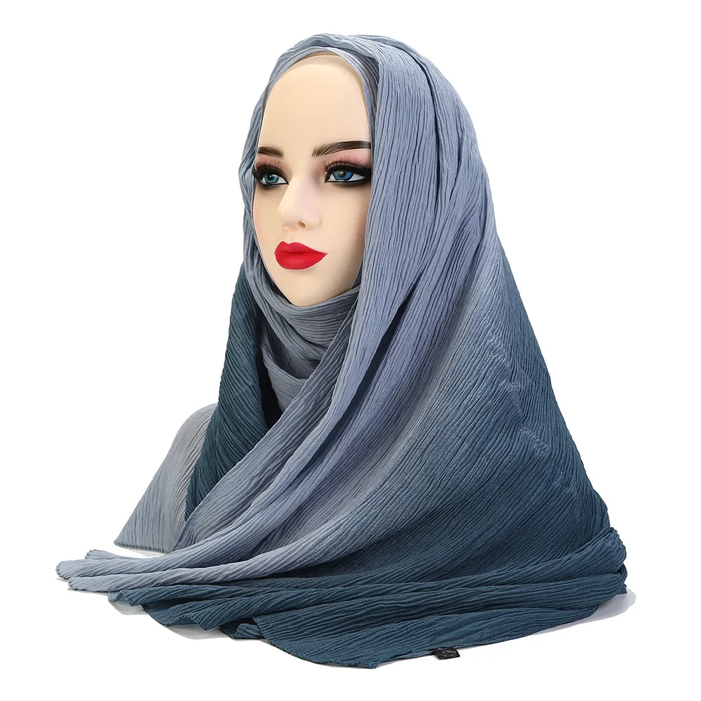 Lenço hijab elástico para mulheres, xales muçulmanos enrugados, envoltório macio, proteção solar, bandana islâmica, moda, cor gradiente, faixa para a cabeça, 2021