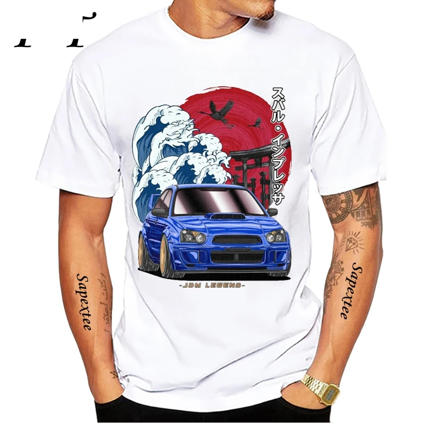 

New Summer Men Short Sleeve The Great Wave Off Subie Impreza WRX Print T-Shirt Funny Car Design White Casual Boy Tee Top