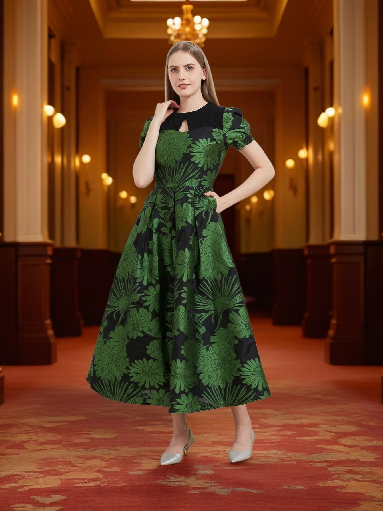 Luxury Women Organza Long Maxi Dress Party Fashion Lace Patchwork Summer Puff Sleeve New Arrival Elegant Evening Vestido
