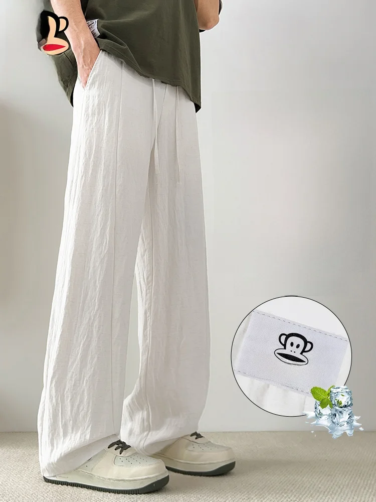 

Льняные мужские повседневные брюки PaulFrank, легкие, дышащие, свободные, прямого кроя, летние модные брюки для молодежи