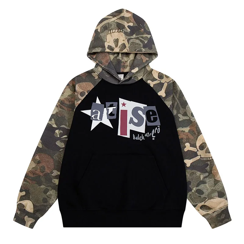 Vintage Hip Hop Camouflage Sweatshirts Harakuju Streetwear Casual Pullover Hoodies For Male Loose Fit
