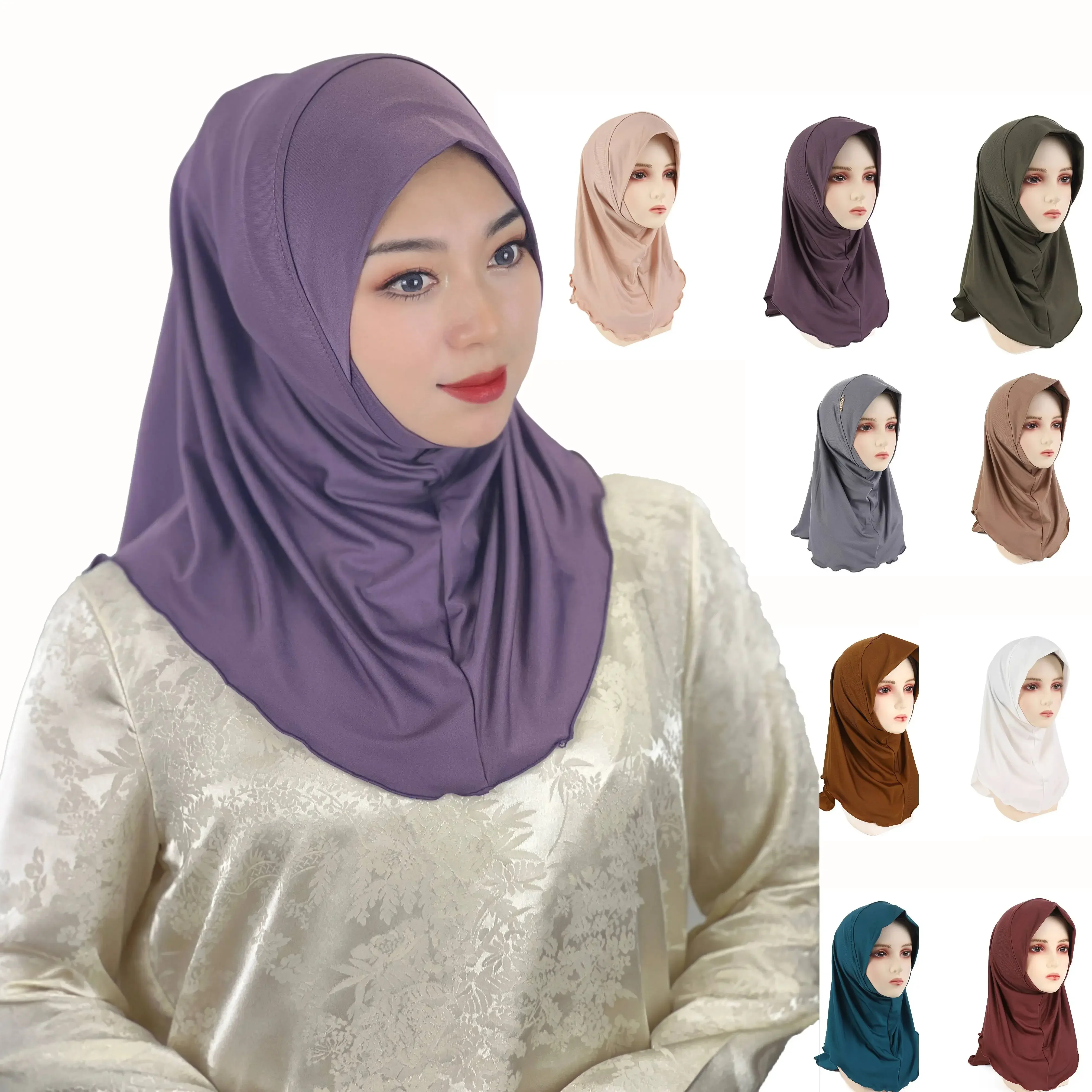 

Explosive Head Scarf Cap To Cover White Hair Mother Cap Single Layer Solid Colour Head Wrap Cap Shawl Gauze Head Covering Scarf