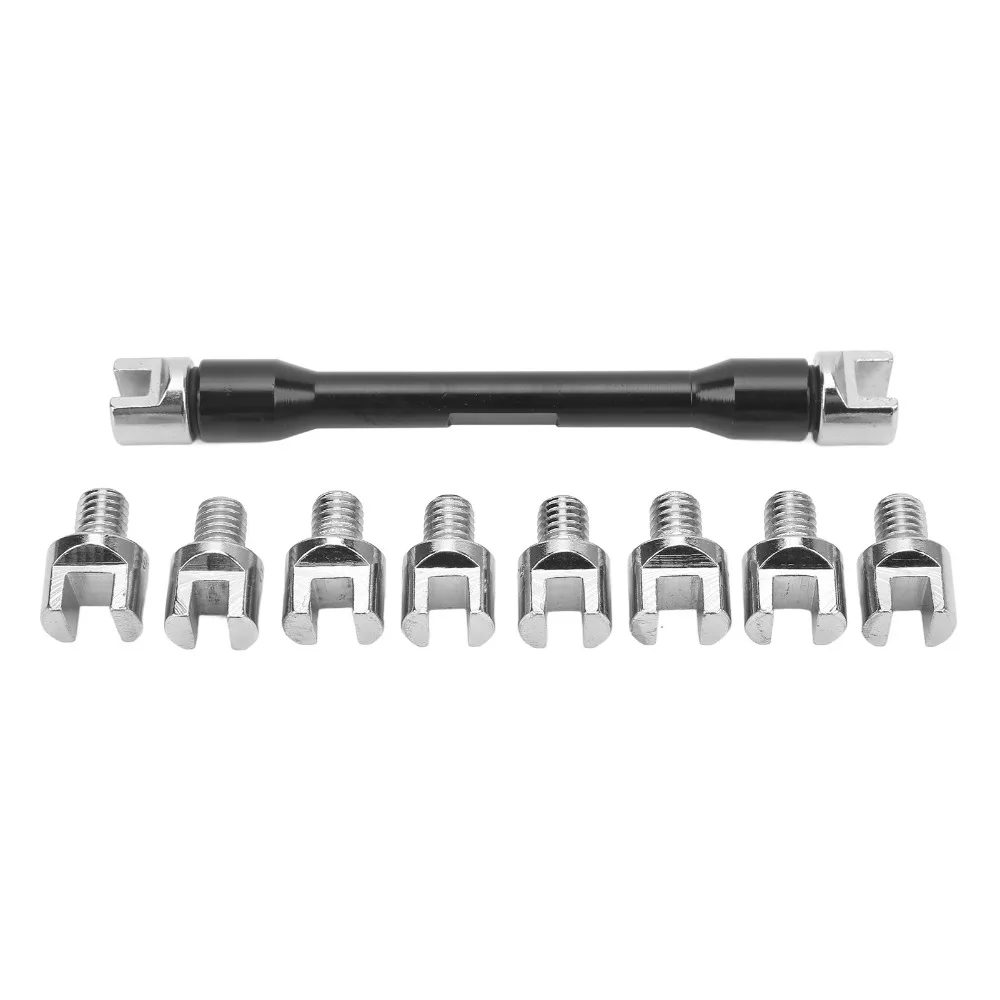 Black Long Handle Motorcycle Spoke Wrench 5.0-6.8mm Clear Plastic Case Spoke Tension Wrench 10 Interchangeable Tips