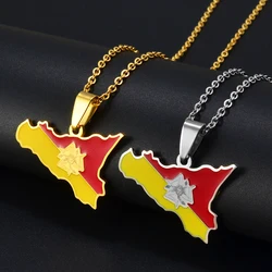 Anniyo Sicily or Sicilian Regional Flag Map Italy Pendant Necklaces for Women Men Stainless Steel Jewelry #299821