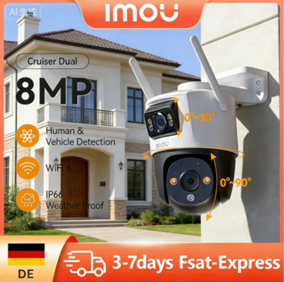 IMOU Cruiser Dual Lens 8MP Outdoor Camera Full-Color Night Vision Home Security AI Vehicle Detection Surveillance PT Camera