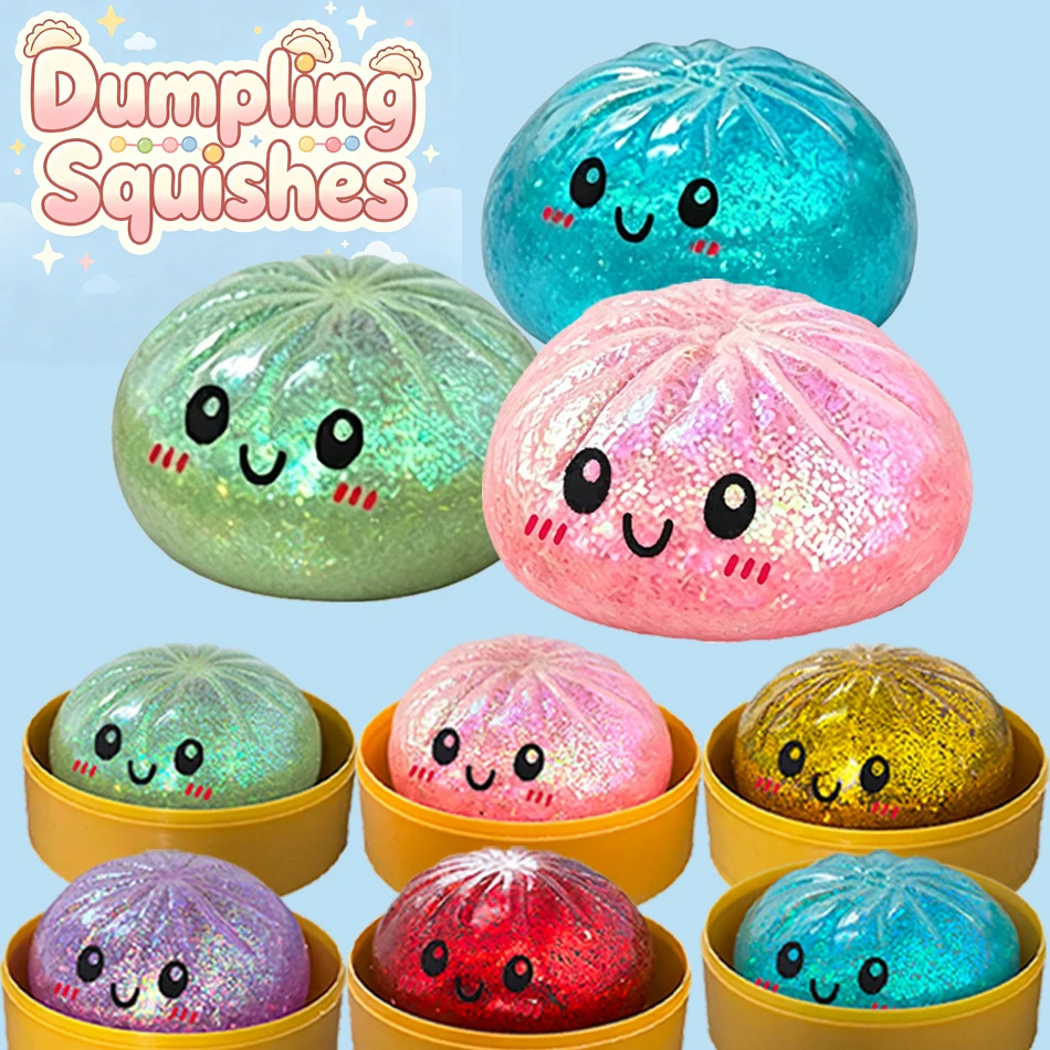 【Spot】Push Bubble Colorful Dumpling Squishes Stress With Steamer Cute Anxiety Toy Soft Decompression Dough For Adults Prospector