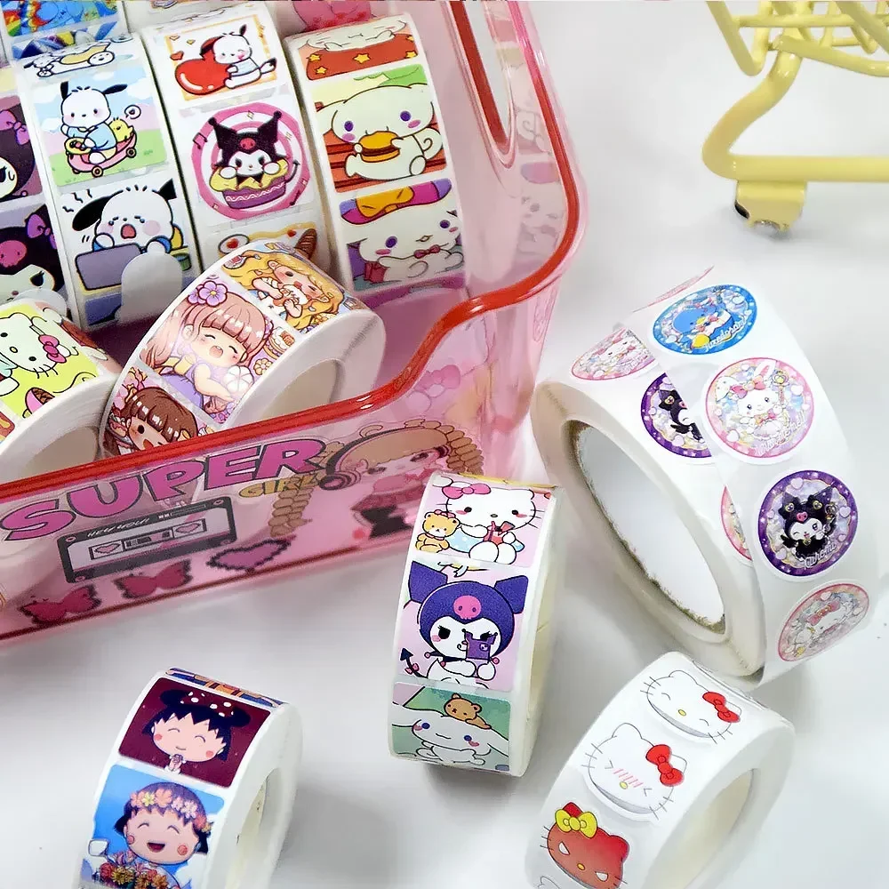 

500pcs/Roll Sanrio Children’s Cute Hello Kitty My Melody Kuromi Reward Stickers Student Handbooks Gift Decorative Stickers