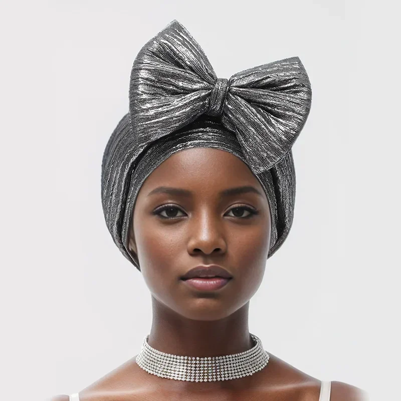 

Sweet Bowknot Turban Cap for Woman Shiny African Heatie Head Wrap Bonnet Party Headpiece Turbante Mujer Muslim Headscarf Hat