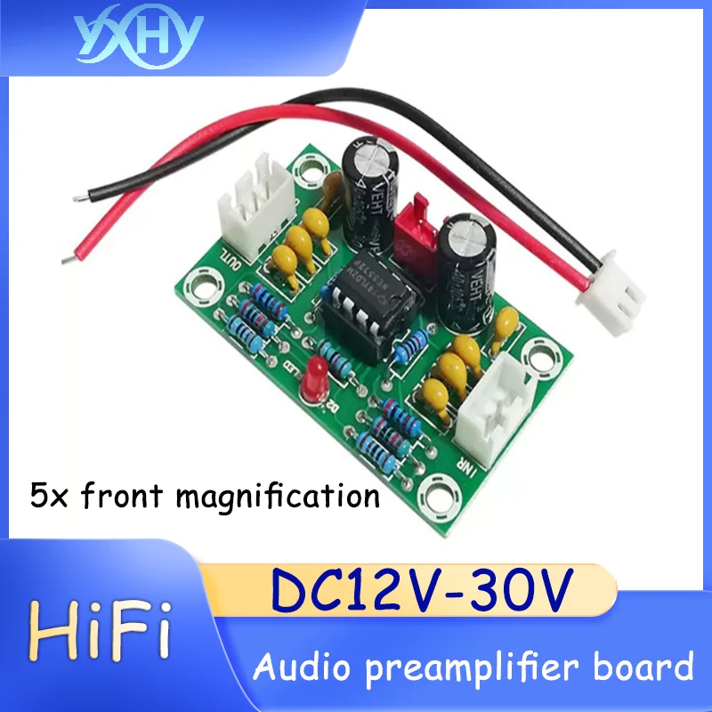 1pcs Hi-Fi Audio Preamp Board, 5x Gain Preamplifier Module for Sound Source and Audio Signal, Wide Voltage DC 12V-30V
