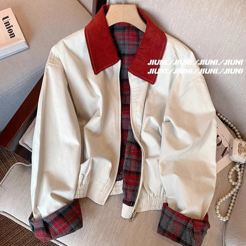 

Куртка в американском стиле, мужская и женская куртка в стиле ретро с короткими лацканами в стиле пэчворк, клетчатое пальто, весенне-осенняя свободная повседневная верхняя одежда с длинными рукавами