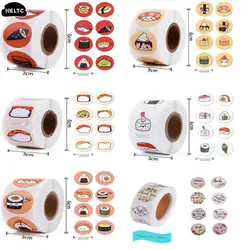 1Roll /500sheets Circular Cartoon Sushi Pattern Sticker Birthday Wedding Decor Sticker Baked Dessert Lunch Box Label Sticker