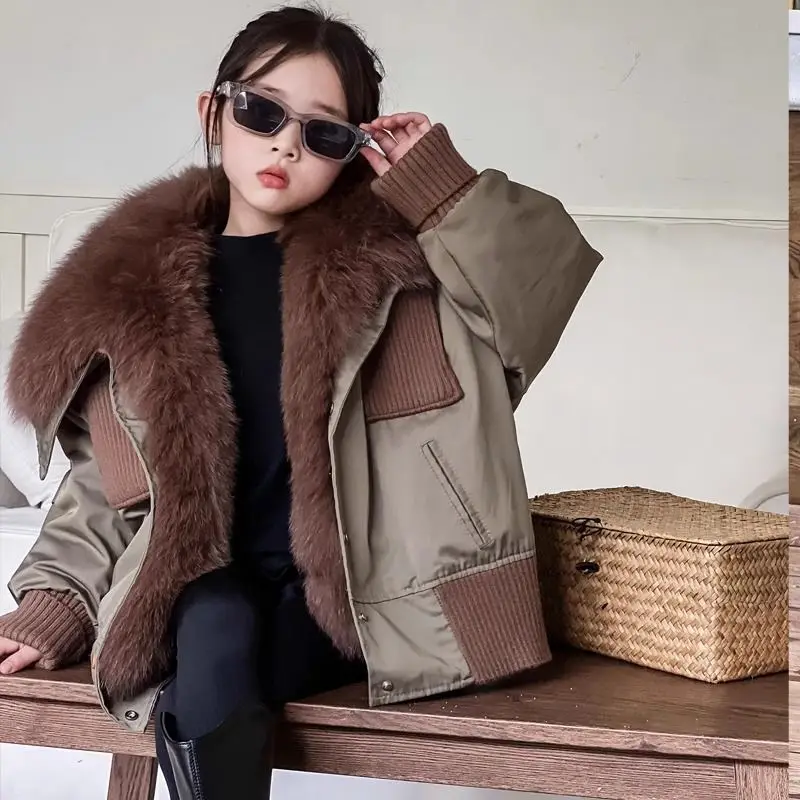 Children Cotton Clothes Winter Autumn Fashion Girls Imitation fur Thicken Jacket Parka Coat Warm Kids Overcoat Snow Windcoat