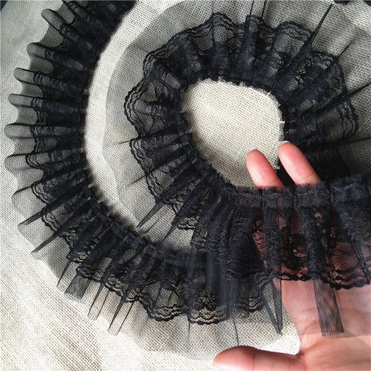 9 CENTIMETRI di Larghezza di Lusso A Pieghe In Chiffon di Applique Del Merletto Guipure 3D Ricamato Ribbon Ruffle Trim Bordo Artigianato FAI DA TE