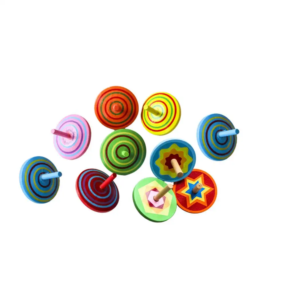 

10 pcs Wooden Spinning Tops Educational Kids Peg- -Friendly Mini Game For Cognitive Development Bright Color Hand-Eye