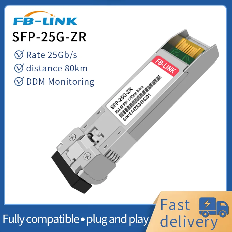 25GBASE-ZR SFP28 Optical Transceiver 25G ZR 80KM 1310nm SMF Duplex LC DDM Hot Pluggable Fiber Module Compatible with Cisco