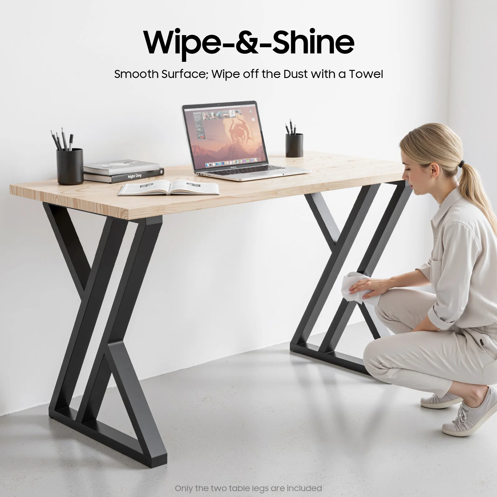 Gambe da tavolo industriali in metallo da 2 pezzi - Ferro a forma di X, carico da 661 libbre, 4 cuscinetti in gomma regolabili, nero per sala da pranzo/soggiorno