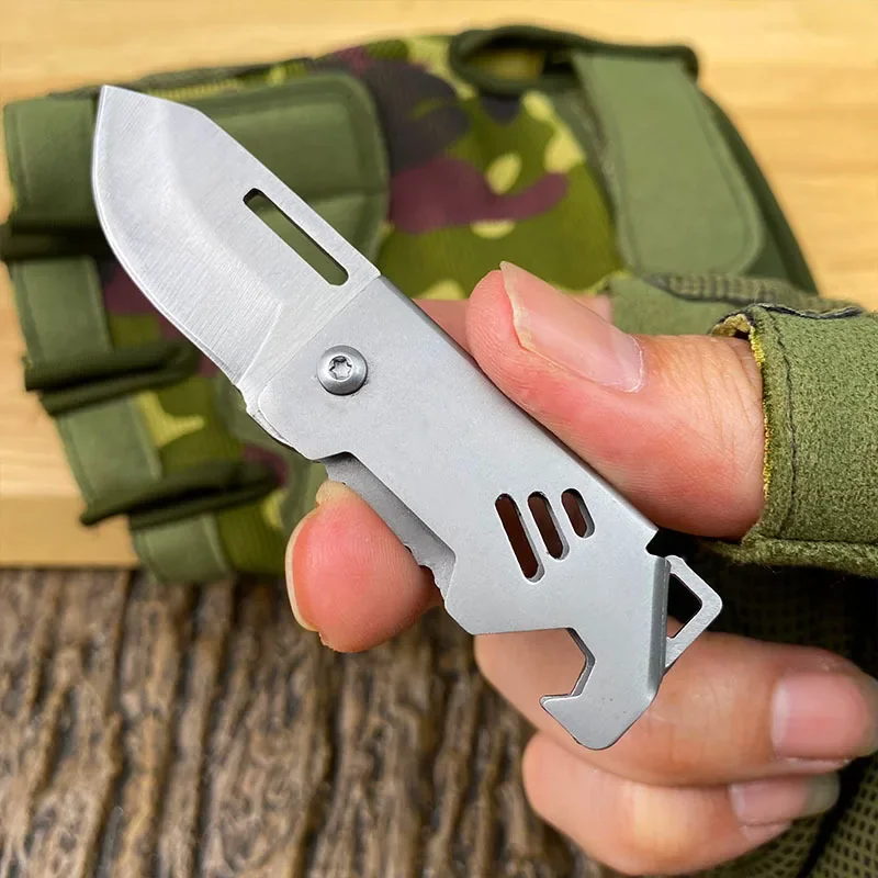 Mini Steel Folding Knife High Hardness Outdoors Camping Pocket Knives for Hunting and Fishing Key Ring Pendant Men's Gift