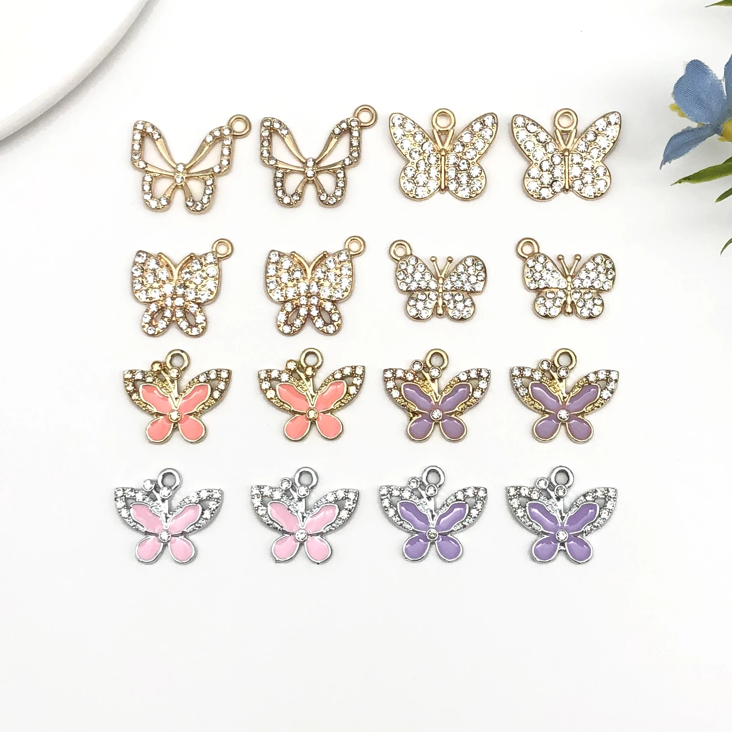 

16pcs Dot Diamond Butterfly Series Jewelry Making DIY Craft Accessories Back to School Halloween Thanksgiving Fashion Accessory.