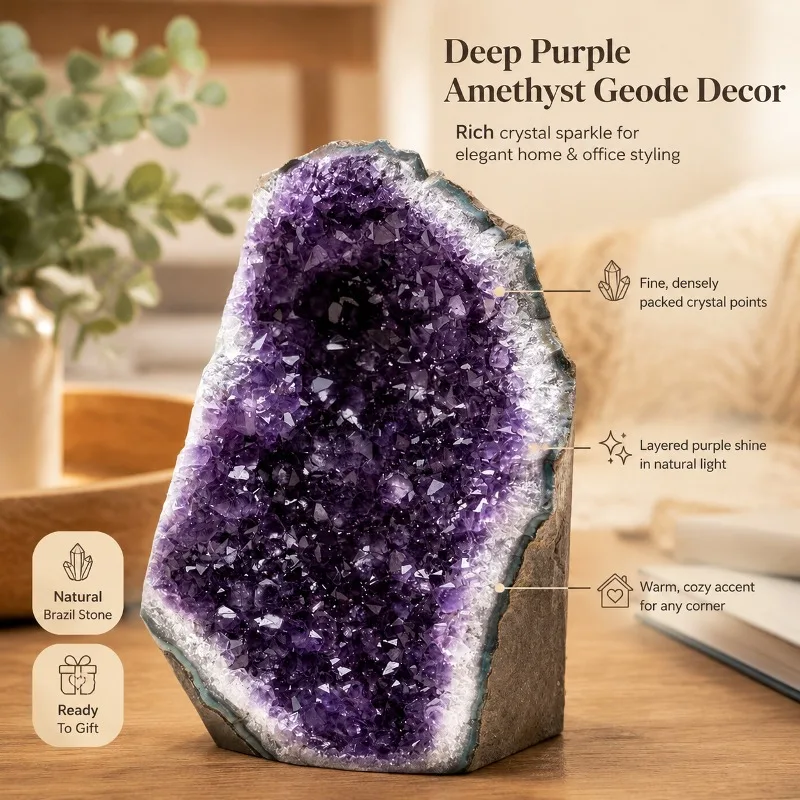 Collection grade selection of heavy-duty natural Brazilian purple crystal clusters, mineral specimen ornaments, random styles, crystal desktop home and office decorations, unique mineral display ornaments, crystal collection gifts