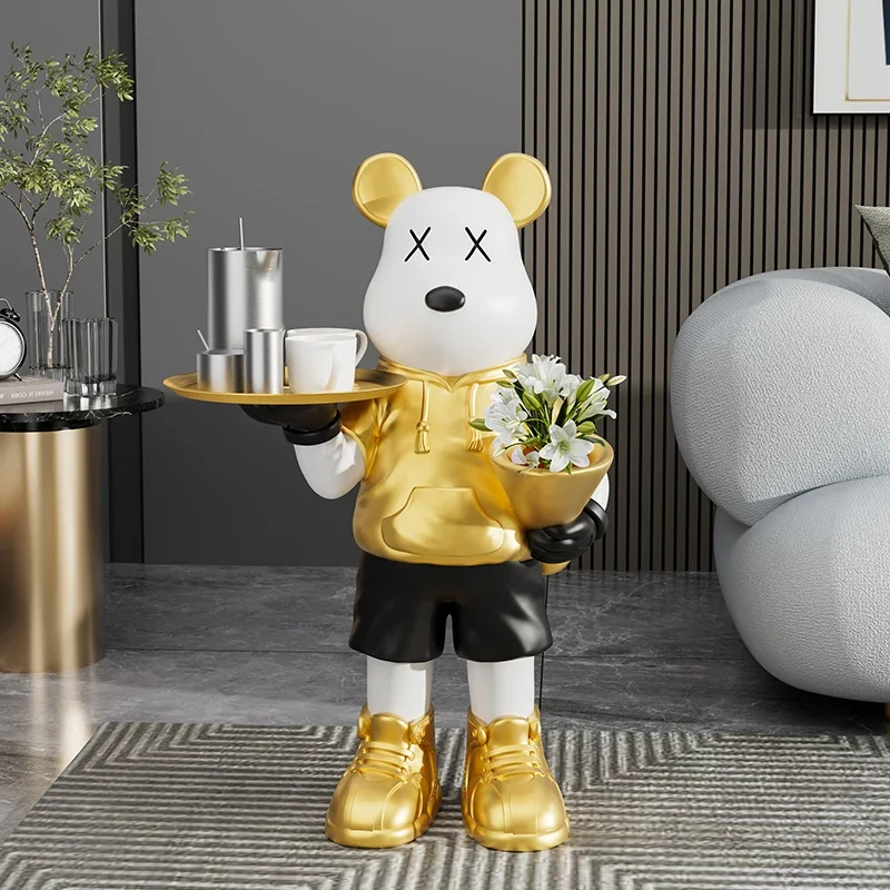 

Nordic Home Decor Cartoon Vase Bear Statue Living Room Decoration Large Resin Sculpture Room Decor Home Accessories Art Figurine