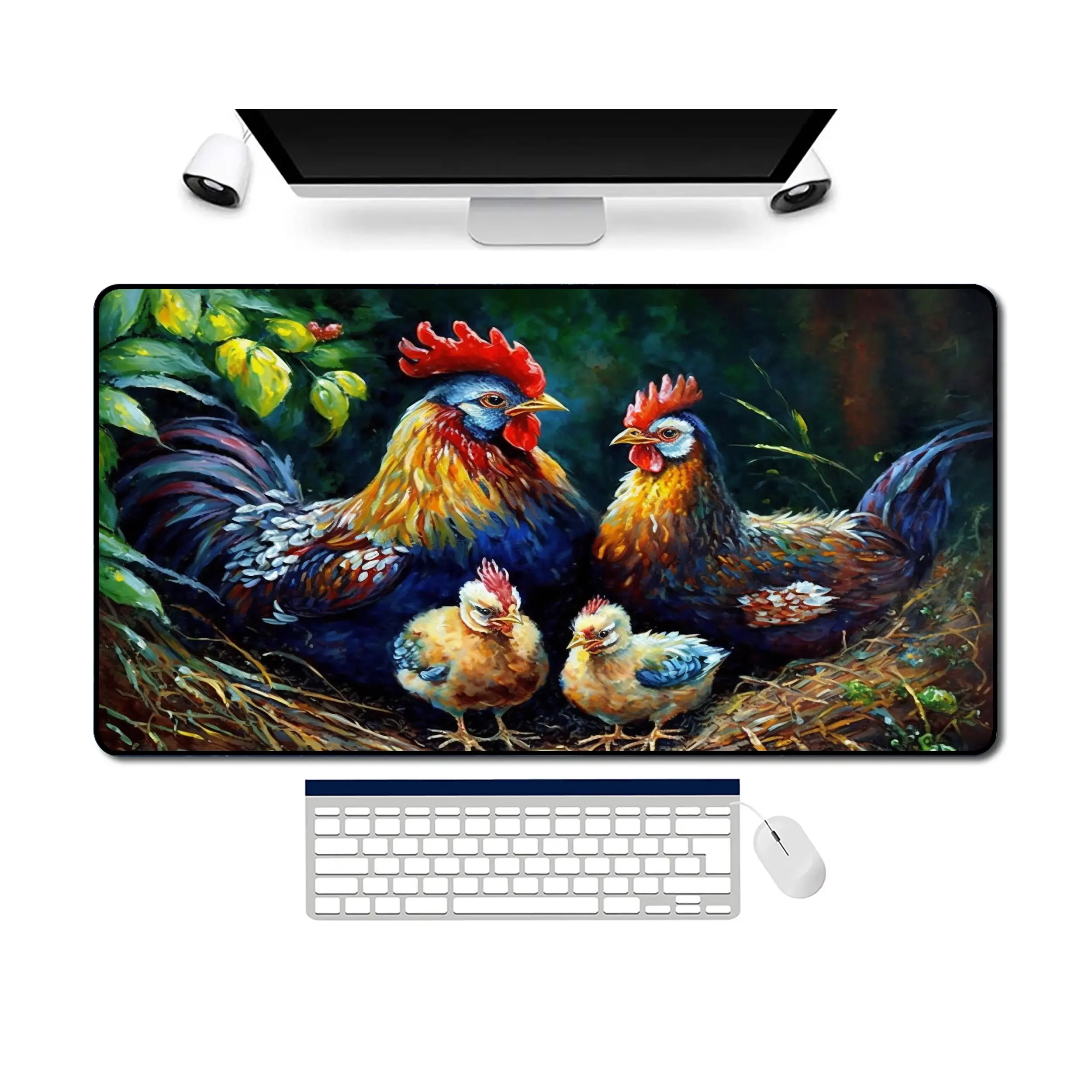 Chicken-themed Deskmat,non-slip and Waterproof Gaming Mousepad,office and Gaming Desk Decorative Mat,the Perfect Gift for Friend