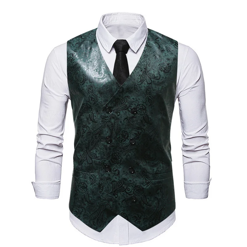 #4838 Blue Green Red Vintage Blazer Vest Men Slim Double Breasted Retro Sleeveless Vest Waistcoat Business Men\'s Vest Spring