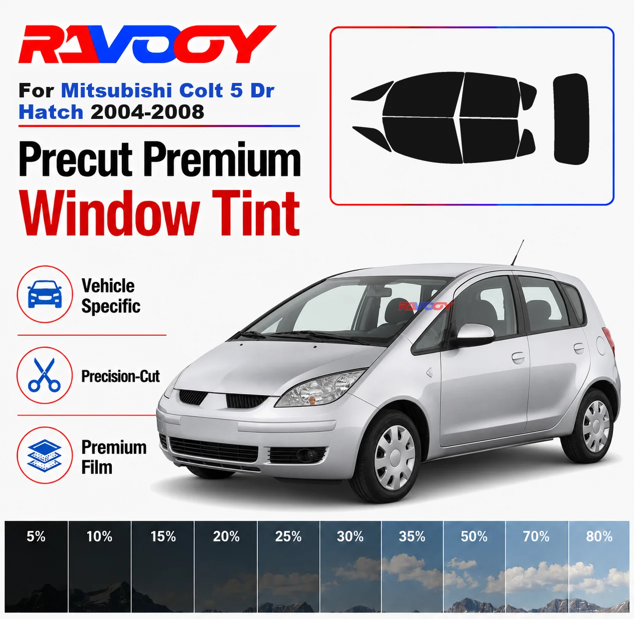 premium-precut-window-tint-kit-front-rear-windows-rear-windshield-for-mitsubishi-colt-5-dr-hatch-2004-2008-nano-ceramic-film