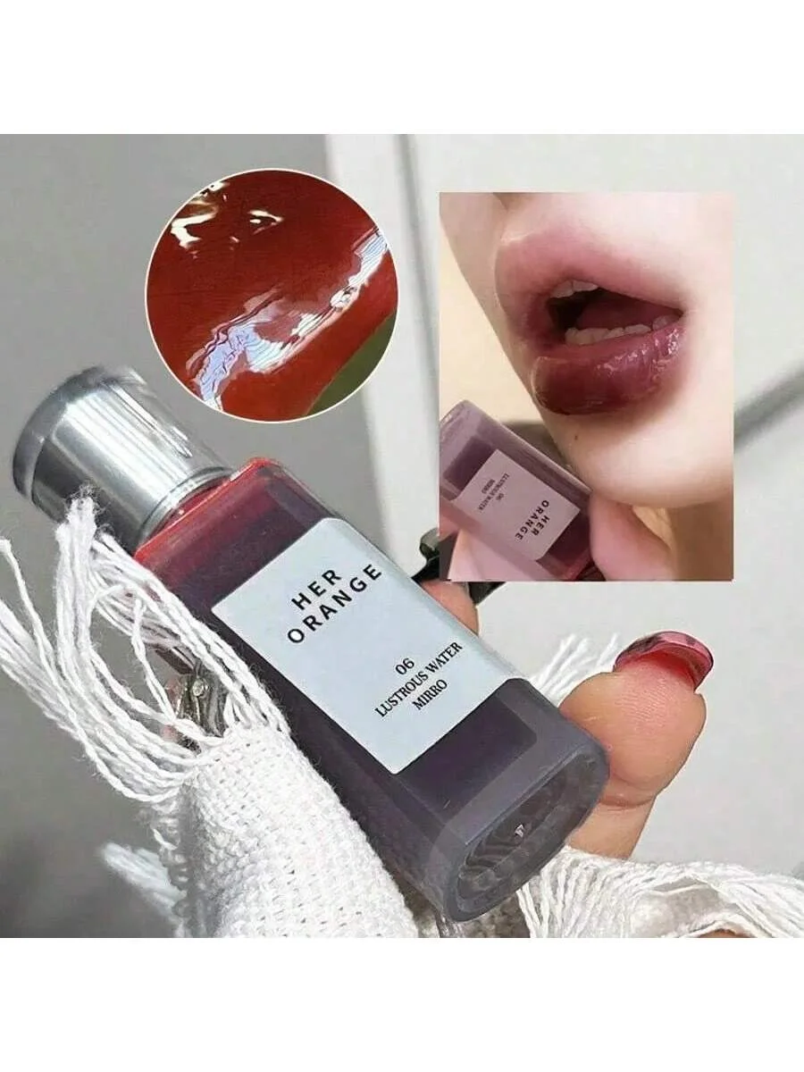 HER ORANGE 6 Colors Mirror Water Lip Gloss Long Lasting Moisturizing Plump Lipstick Shiny Glass Lip Tint Waterproof