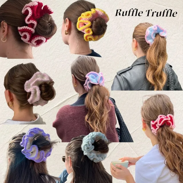 Ręcznie robione splot moda Retro plisowane szydełkowe Scrunchies nakrycia głowy 2024 kobiece kolorowe ponadgabarytowe gumki do włosów akcesoria do włosów
