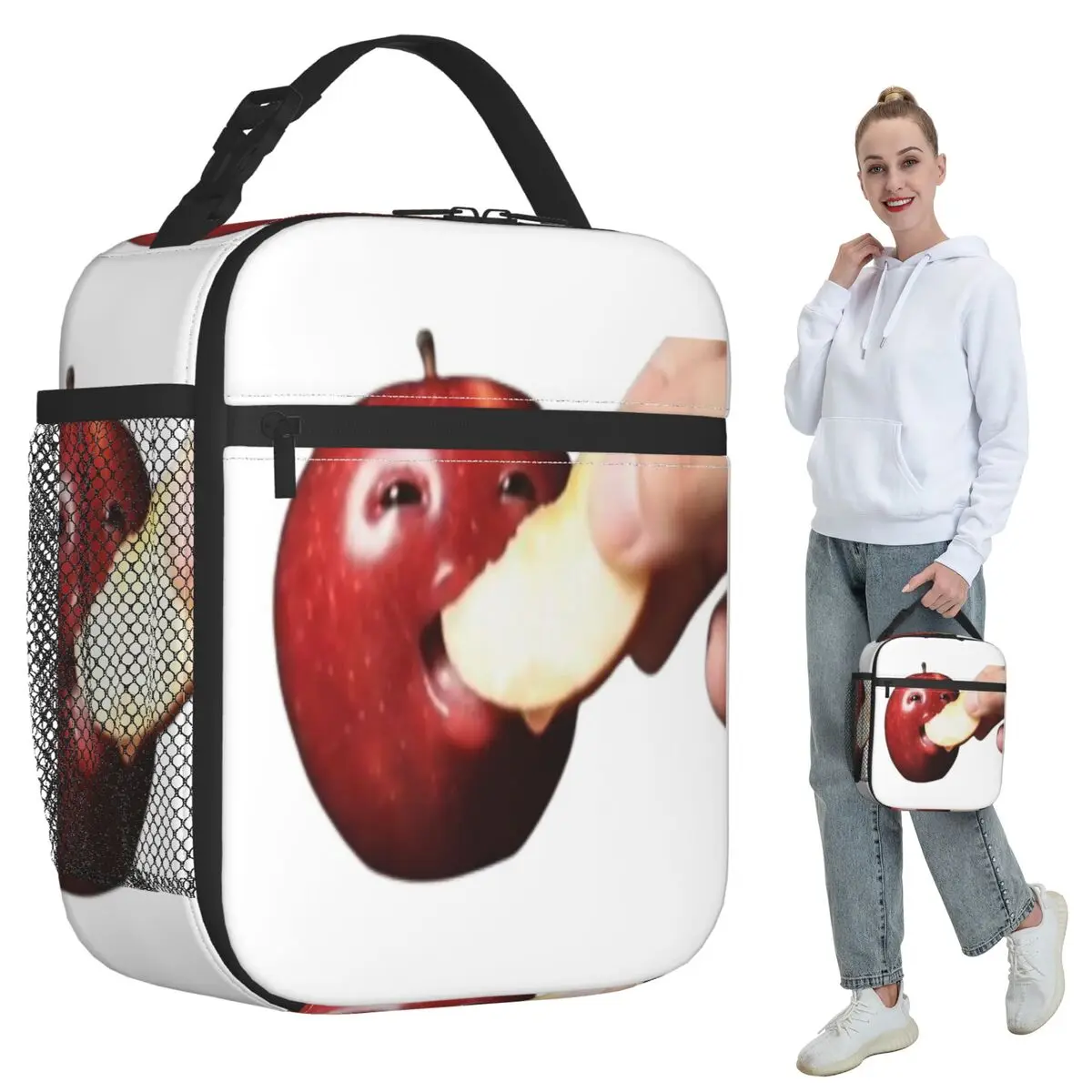 Ai Apple Eating Funny Apple With Face Insulated Lunch Bag for Women Office Cooler Thermal Food Box Tote Leakproof Lunch