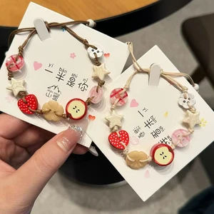 手作りのセラミックアップルブレスレット調整可能織物コード漫画ビーズ女性用ギフトジュエリーアクセサリーパルスラミージャー 8ベストセールススマイリーフェイスブレスレット-5