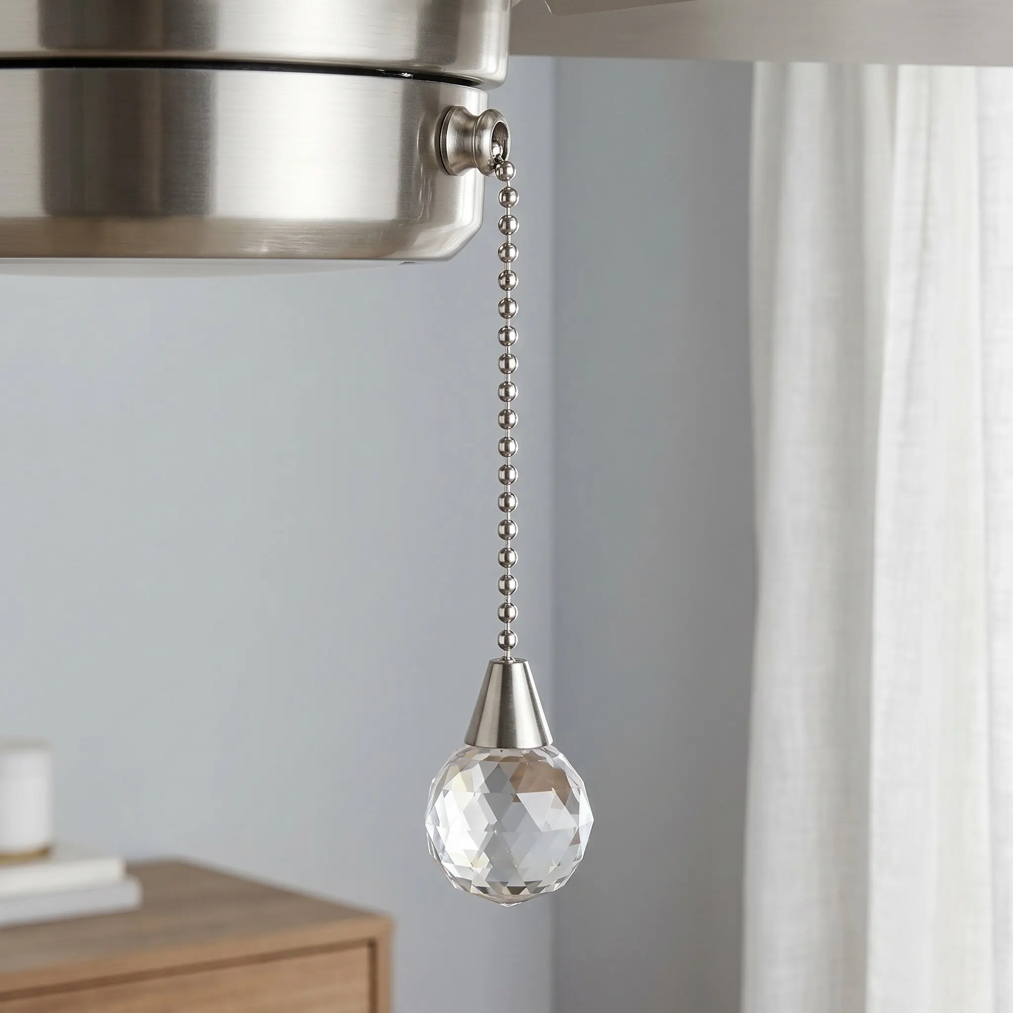 2Pcs Ceiling Fan Pull Chain Extension Silver Crystal Prism Ball Decorative Light Pull Chain Extender for Ceiling Fans Lights