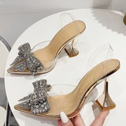 Liyke-zapatos de tacón alto con lentejuelas de cristal para mujer, sandalias transparentes de PVC, Punta puntiaguda, Sexy, para boda y graduación