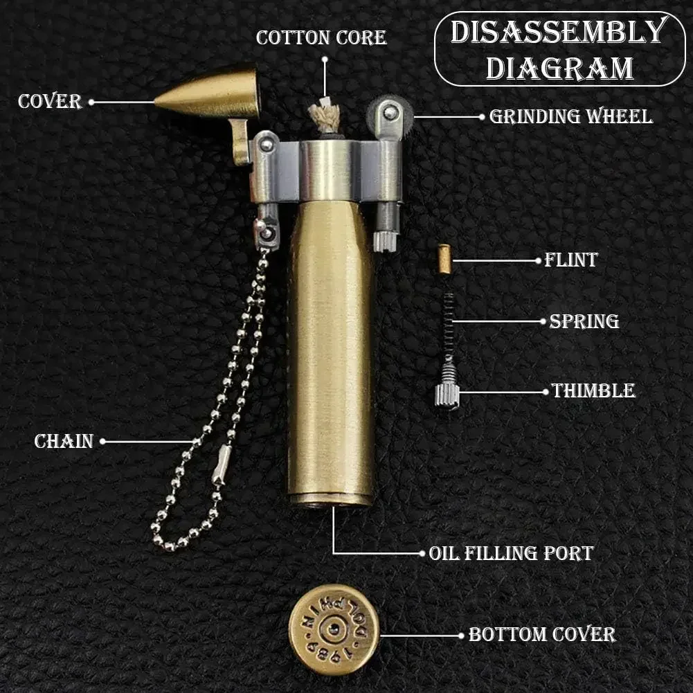 Vintage Flint Kerosene Lighters Retro Bullet Grinding Wheel Lighter portable Metal Keychain Cigarette Lighters Creative Gadgets