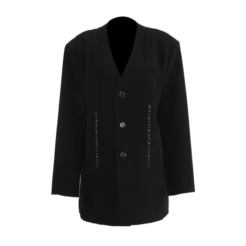 HKSH Primavera Autunno Nuove donne Set a due pezzi con scollo a V monopetto cucito a mano Blazer Pantaloni dritti Office Lady Trendy HK13266