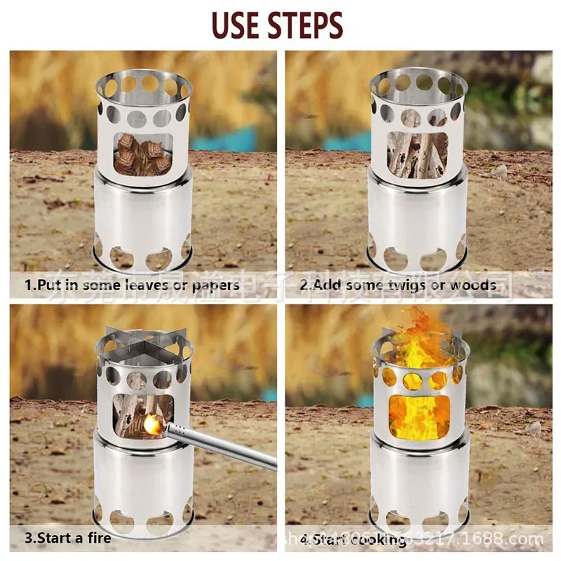 Stainless Steel Portable Camping Stove Firewood & Charcoal BBQ Stove Multifunctional Outdoor Cooking Tool for Picnic Backpacking