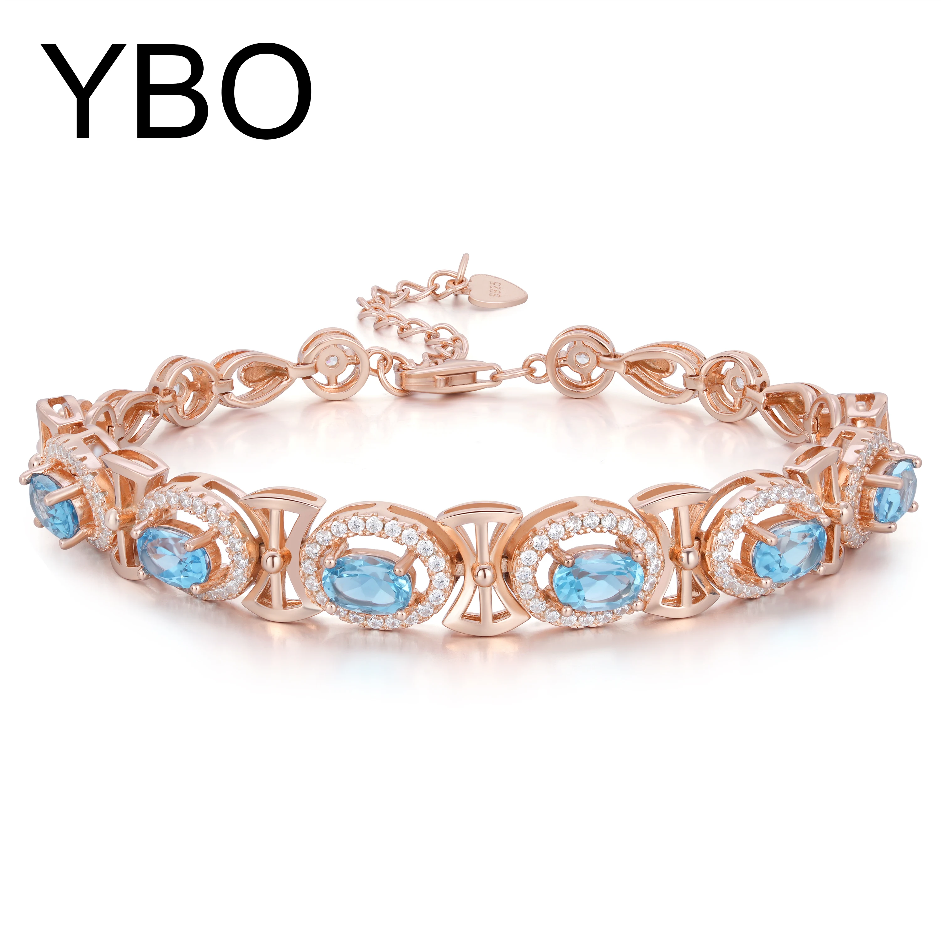 

YBO Fine Jewelry Women Fashion Party Tennis Bracelets Natural Topaz Inlay 925 Sterling Silver Adjustable Bangle Bracelet Jewels