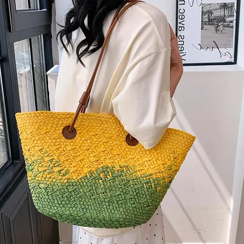 Beach Straw Tote Bags For Women Luxury Designer Handbags And Purses 2024 New In Papyrus Woven Large Capacity Underarm Shoulder