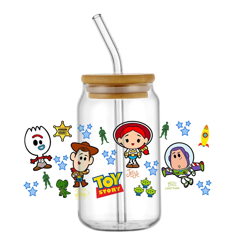 Miniso Cartoon Characters and car 16OZ UV DTF Cup Wrap Transfers Stickers Custom Labels DIY Waterproof Logo For Libbey Glass Can